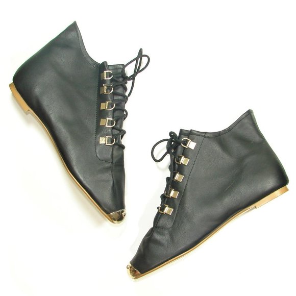 Bumper Shoes - Bumper Metallic Gold Toe Flat Ankle Bootie